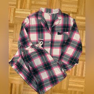 Victoria’s Secret medium pink and green plaid flannel pajamas